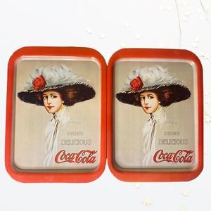 Coca Cola Vintage 1972 Hamilton Girl Set of 2 Serving Trays